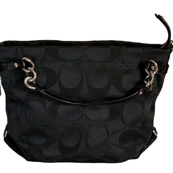 Coach Handbags - COACH Brooke Sateen Signature Black on Black Hobo Shoulder Handbag #F17183
